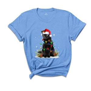 Black Cat Christmas Shirt, Funny Christmas Shirts, Black Cat Shirt, Christmas Lights Holiday Shirt, Family Christmas Tee