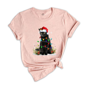 Black Cat Christmas Shirt, Funny Christmas Shirts, Black Cat Shirt, Christmas Lights Holiday Shirt, Family Christmas Tee