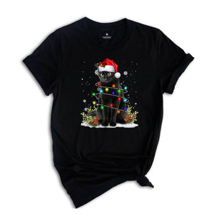 Black Cat Christmas Shirt, Funny Christmas Shirts, Black Cat Shirt, Christmas Lights Holiday Shirt, Family Christmas Tee