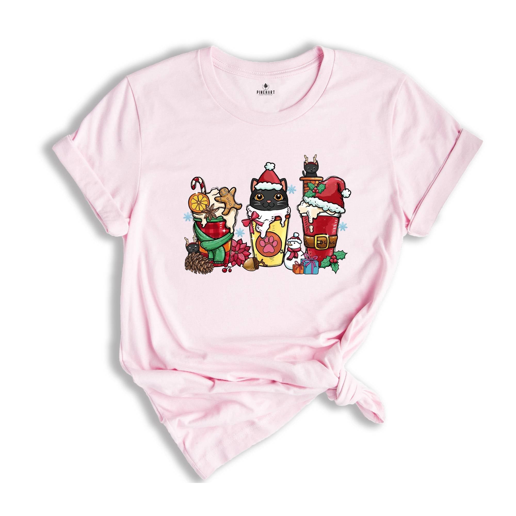 Black Cat Christmas Shirt, Santa Latte T-Shirt, Coffee Lovers Shirt, Christmas Coffee Shirt, Cute Christmas, Cat Lover Shirt