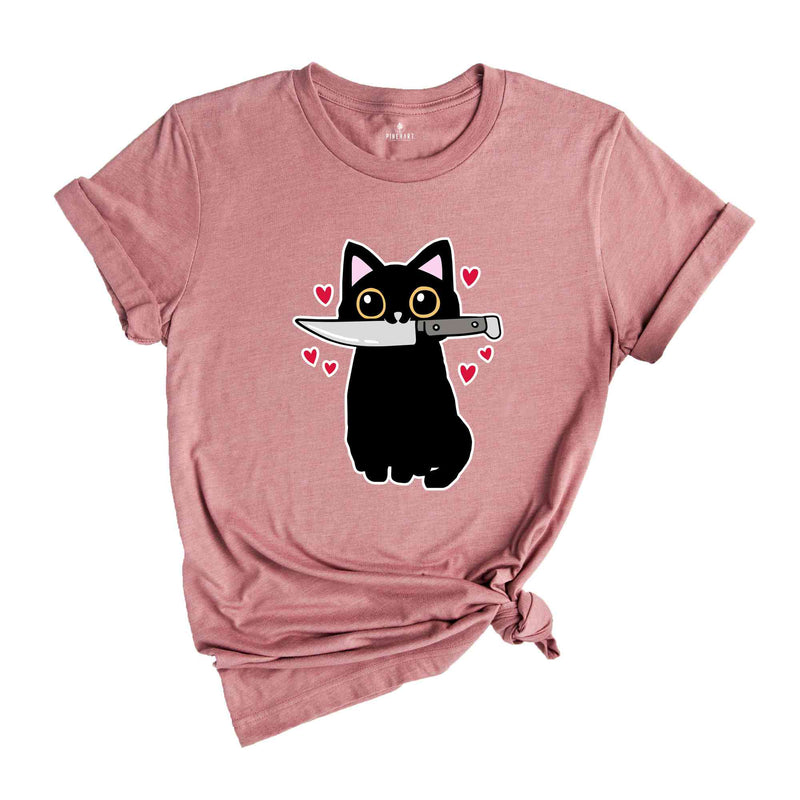 Black Cat With Knife Shirt, Funny Black Cat Shirt, Funny Cat Gift, Cat Lover Shirt, Murderous Cat Tee, Funny Black Tshirt