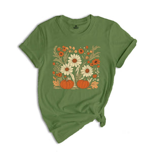 Boho Fall Floral Shirt, Retro Fall Tshirt, Autumn Vibes Shirt, Pumpkin Season Graphic Tee, Vintage Fall Pumpkin Aesthetic