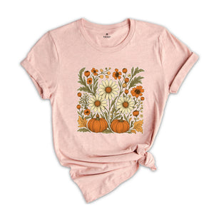 Boho Fall Floral Shirt, Retro Fall Tshirt, Autumn Vibes Shirt, Pumpkin Season Graphic Tee, Vintage Fall Pumpkin Aesthetic