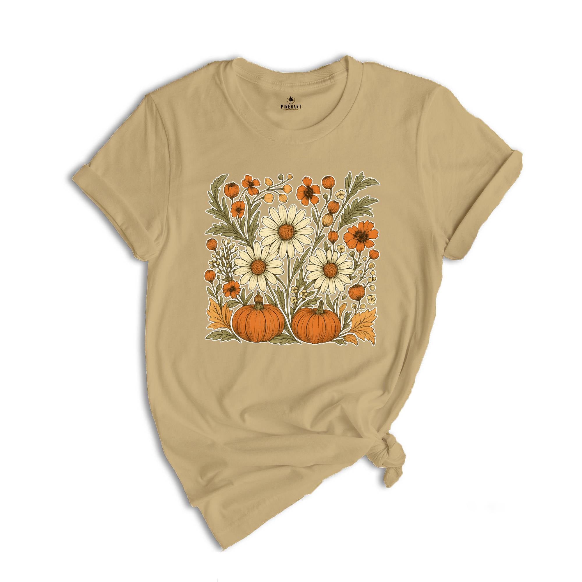 Boho Fall Floral Shirt, Retro Fall Tshirt, Autumn Vibes Shirt, Pumpkin Season Graphic Tee, Vintage Fall Pumpkin Aesthetic
