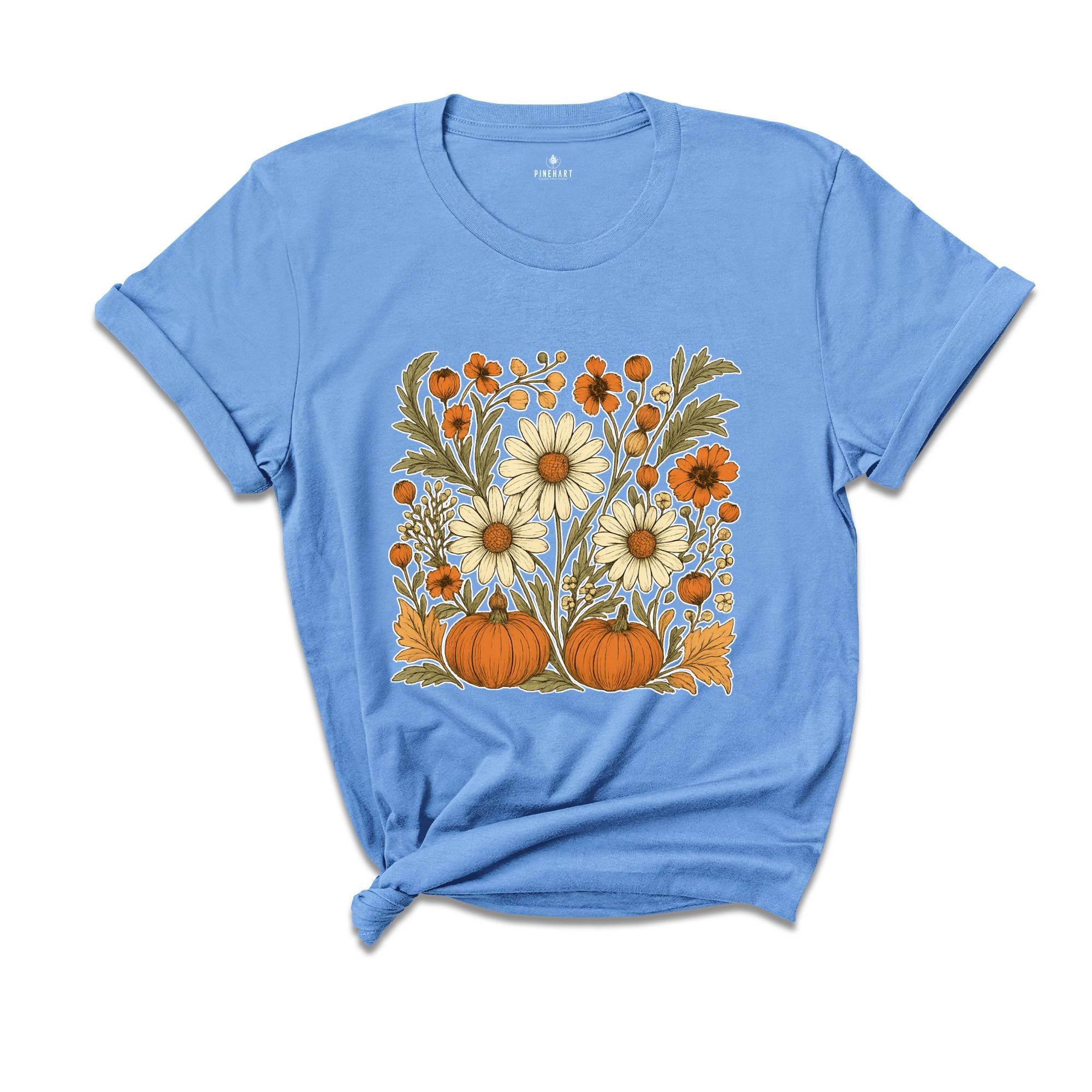 Boho Fall Floral Shirt, Retro Fall Tshirt, Autumn Vibes Shirt, Pumpkin Season Graphic Tee, Vintage Fall Pumpkin Aesthetic
