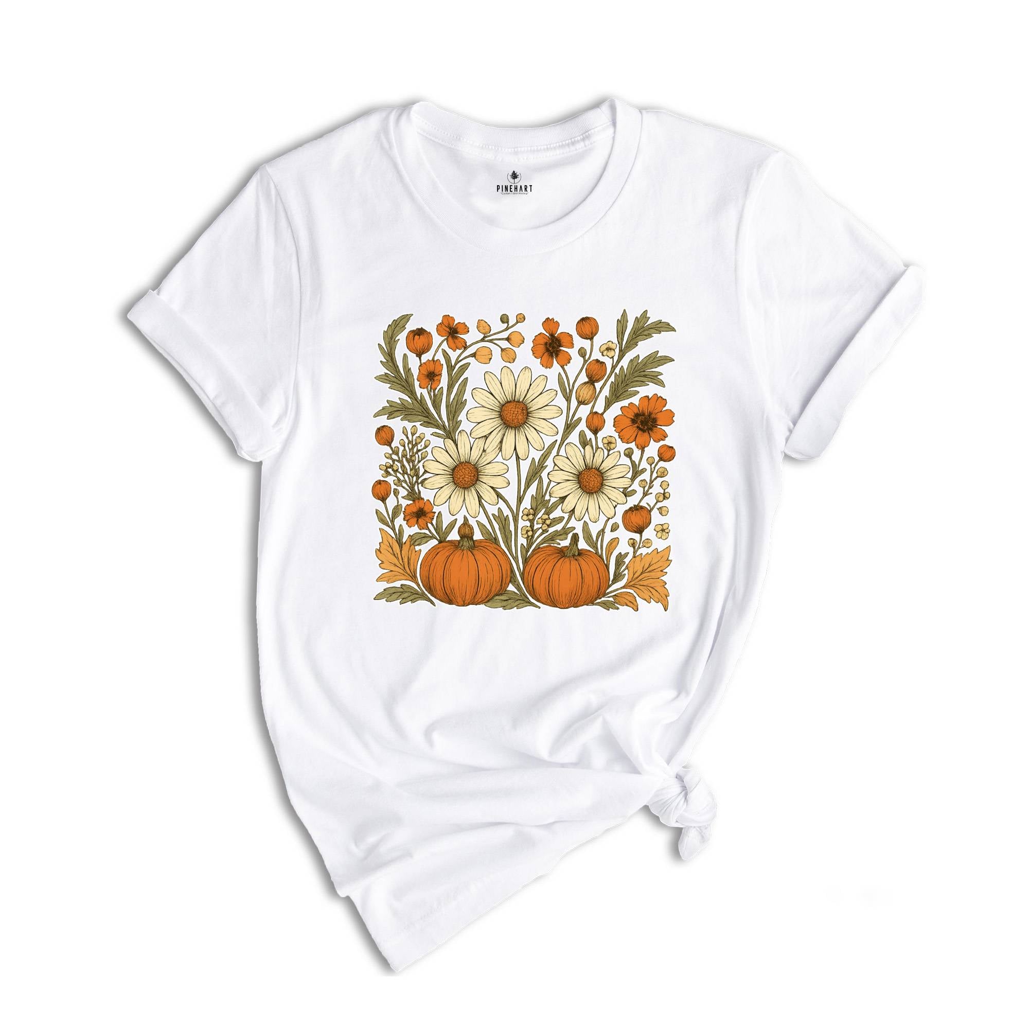 Boho Fall Floral Shirt, Retro Fall Tshirt, Autumn Vibes Shirt, Pumpkin Season Graphic Tee, Vintage Fall Pumpkin Aesthetic