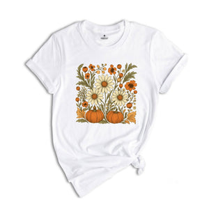 Boho Fall Floral Shirt, Retro Fall Tshirt, Autumn Vibes Shirt, Pumpkin Season Graphic Tee, Vintage Fall Pumpkin Aesthetic