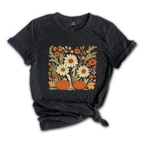 Boho Fall Floral Shirt, Retro Fall Tshirt, Autumn Vibes Shirt, Pumpkin Season Graphic Tee, Vintage Fall Pumpkin Aesthetic
