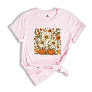 Boho Fall Floral Shirt, Retro Fall Tshirt, Autumn Vibes Shirt, Pumpkin Season Graphic Tee, Vintage Fall Pumpkin Aesthetic