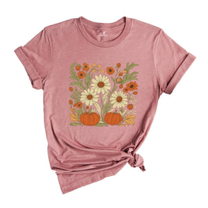 Boho Fall Floral Shirt, Retro Fall Tshirt, Autumn Vibes Shirt, Pumpkin Season Graphic Tee, Vintage Fall Pumpkin Aesthetic