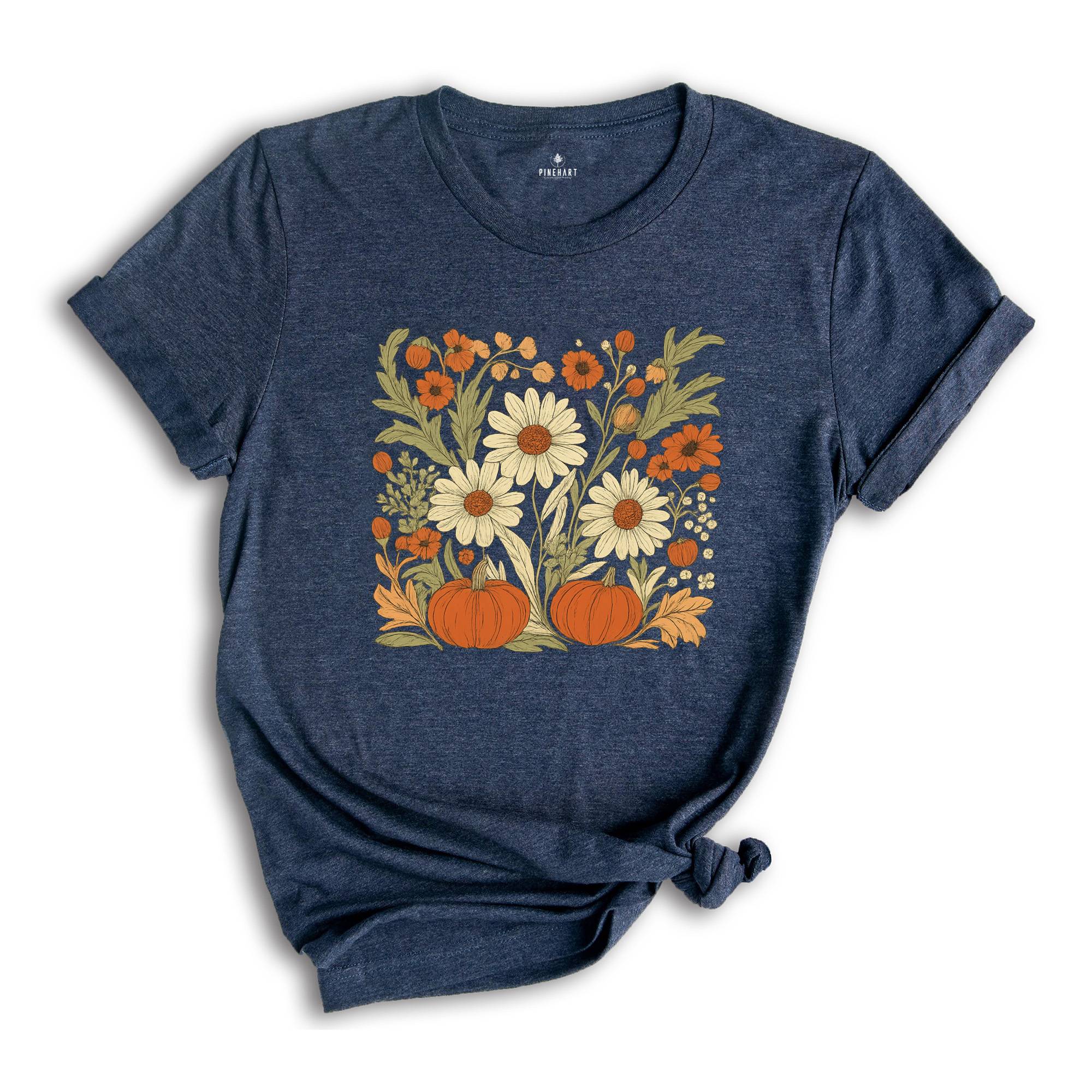 Boho Fall Floral Shirt, Retro Fall Tshirt, Autumn Vibes Shirt, Pumpkin Season Graphic Tee, Vintage Fall Pumpkin Aesthetic