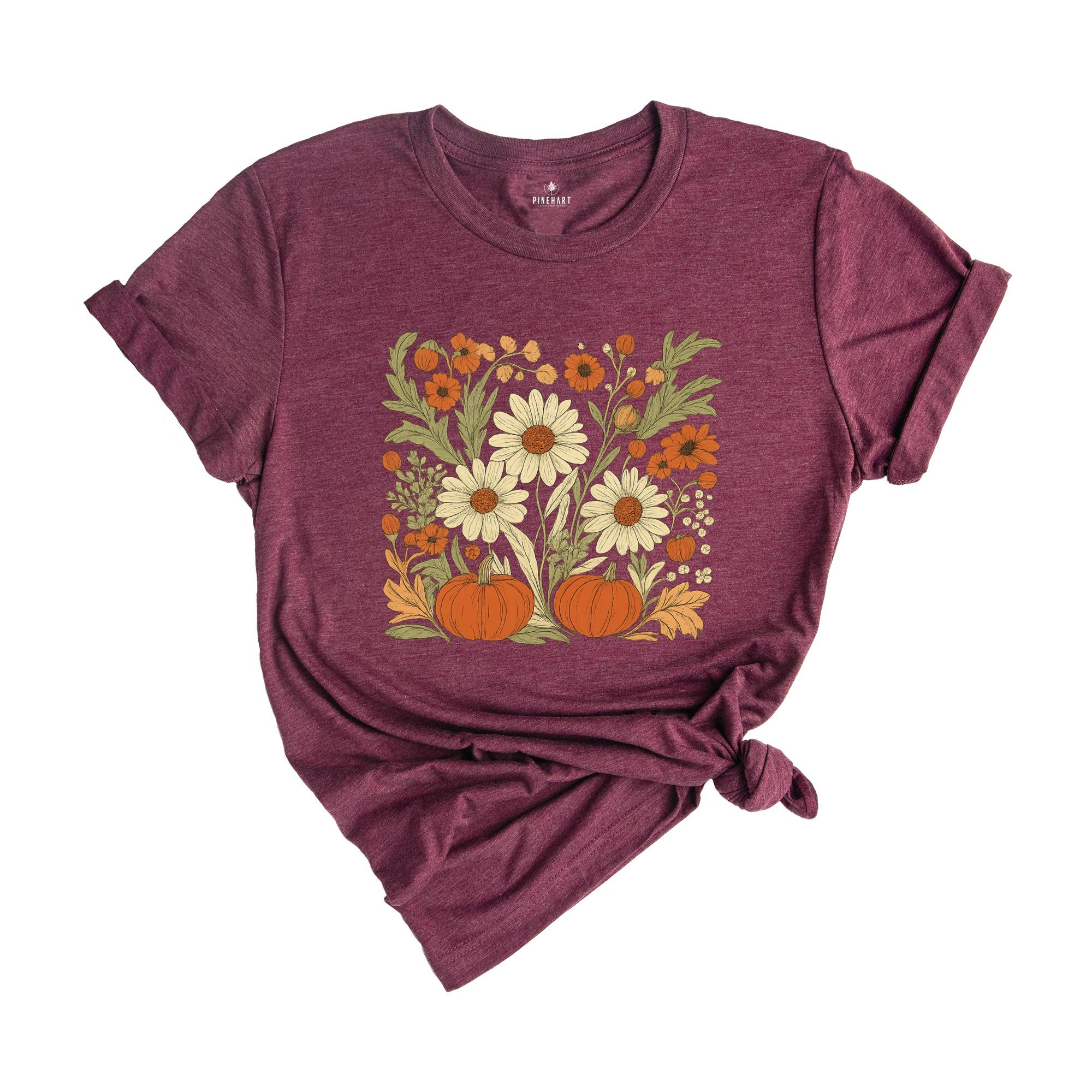 Boho Fall Floral Shirt, Retro Fall Tshirt, Autumn Vibes Shirt, Pumpkin Season Graphic Tee, Vintage Fall Pumpkin Aesthetic