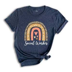 Boho Rainbow Social Worker Shirt, Cute Graphic Shirts, Gift Therapy Team, Motivational Gift For Social Worker, Social Worker T-shirt