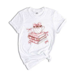 Book Lover Valentine Shirt, Gift for Book Lovers, Coquette Valentine Bookish Tee, Bookworm Coffee Reading T-Shirt, Gift for Librarian