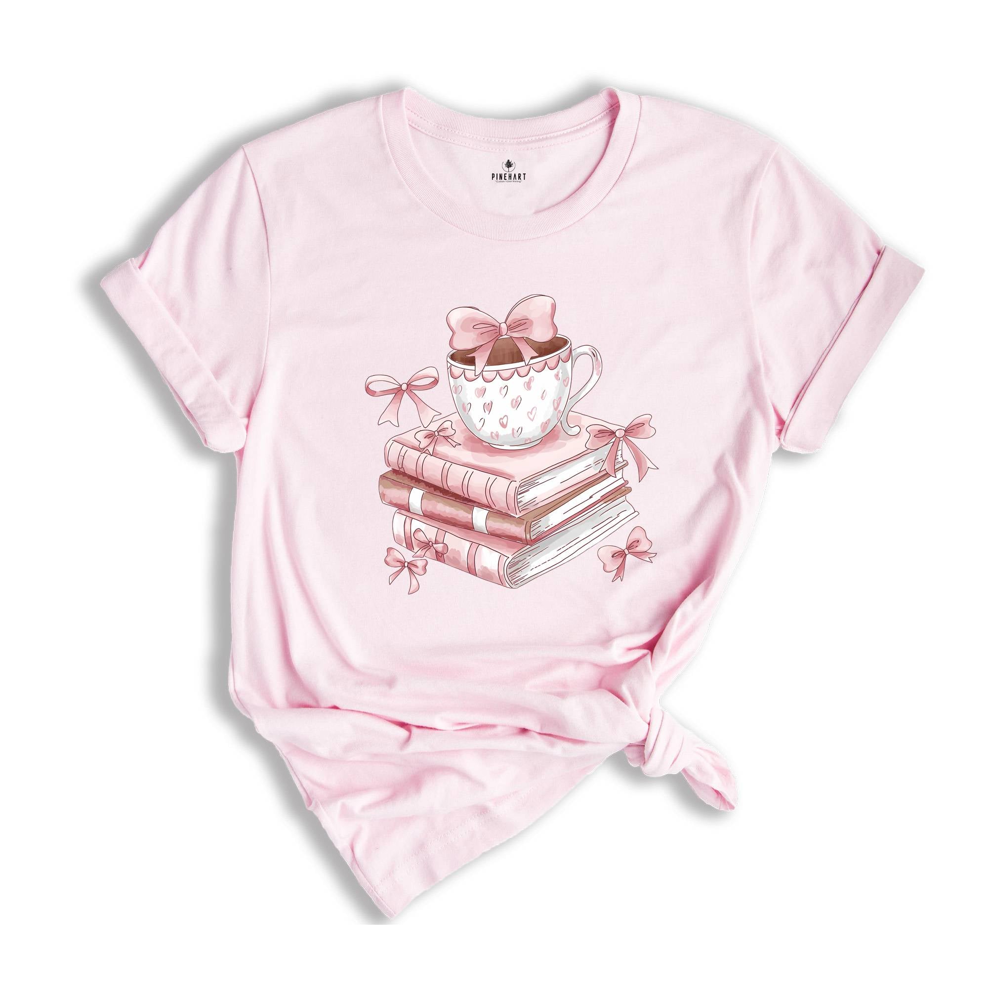 Book Lover Valentine Shirt, Gift for Book Lovers, Coquette Valentine Bookish Tee, Bookworm Coffee Reading T-Shirt, Gift for Librarian