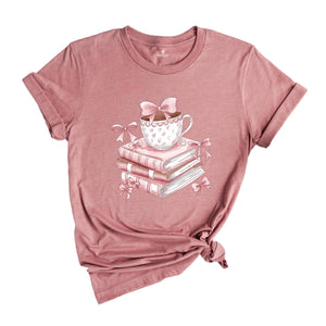 Book Lover Valentine Shirt, Gift for Book Lovers, Coquette Valentine Bookish Tee, Bookworm Coffee Reading T-Shirt, Gift for Librarian