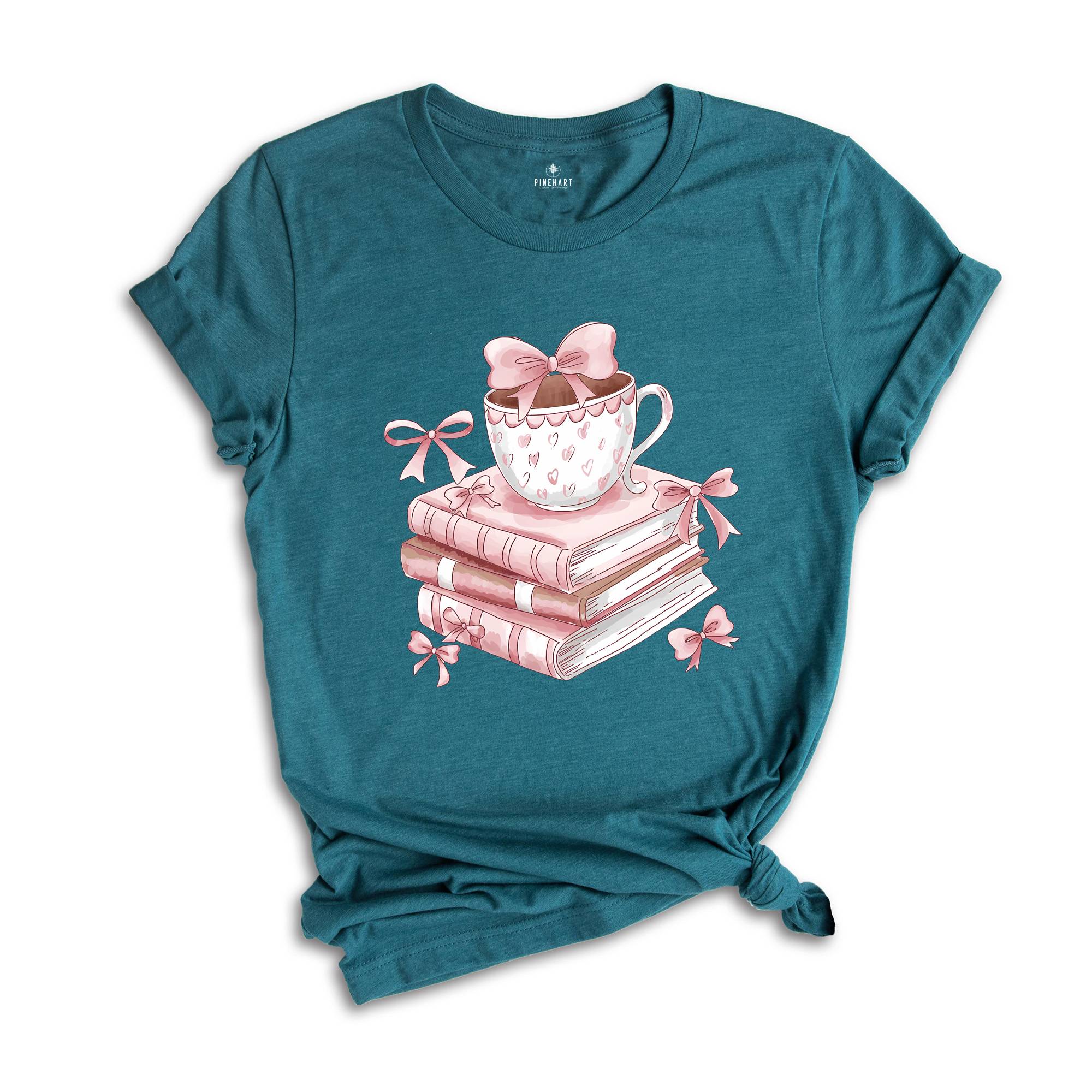 Book Lover Valentine Shirt, Gift for Book Lovers, Coquette Valentine Bookish Tee, Bookworm Coffee Reading T-Shirt, Gift for Librarian