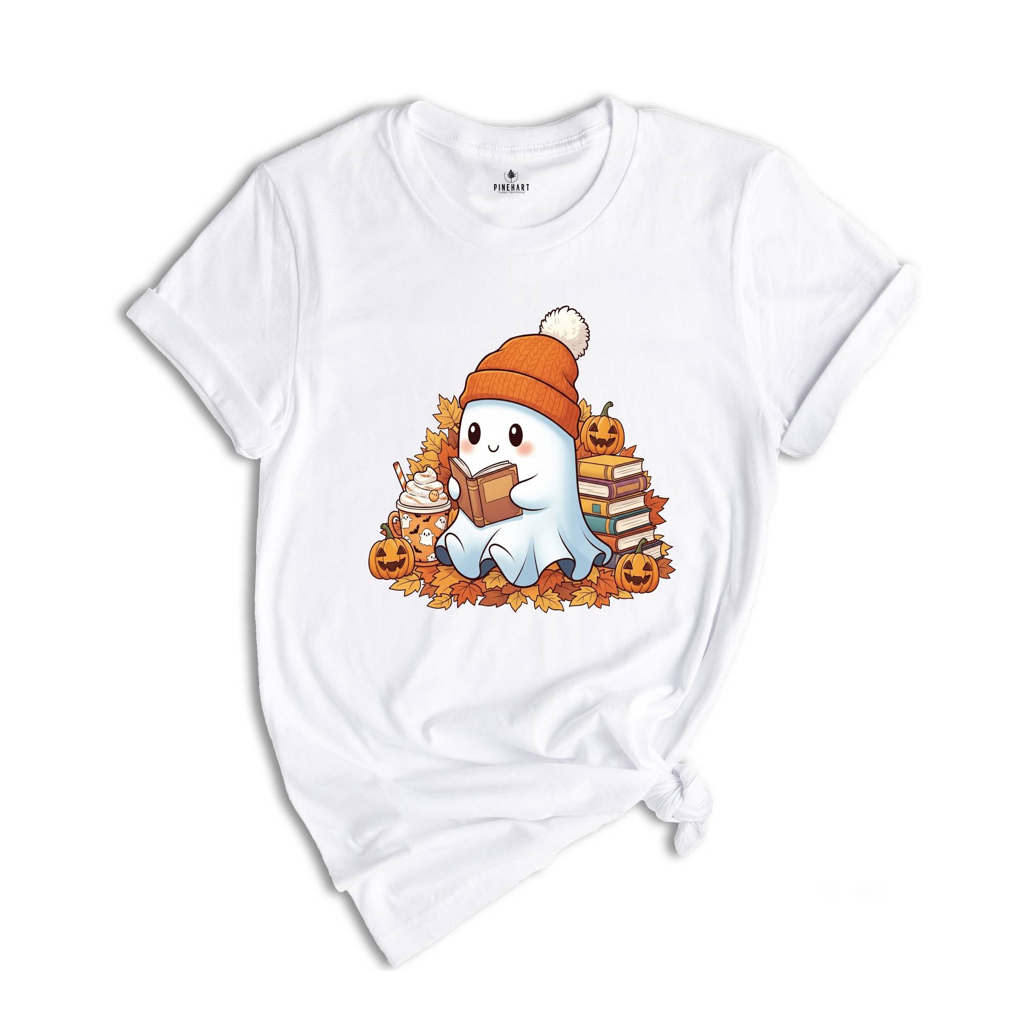 Bookish Ghost Shirt, Cute Halloween Reading Tee, Spooky Book Lover Shirt, Ghost Coffee Shirt, Funny Fall Teacher Tee