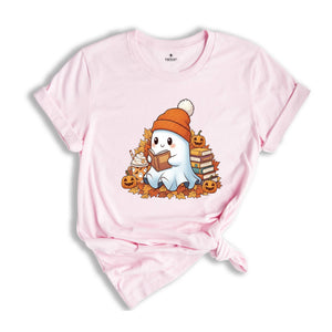 Bookish Ghost Shirt, Cute Halloween Reading Tee, Spooky Book Lover Shirt, Ghost Coffee Shirt, Funny Fall Teacher Tee