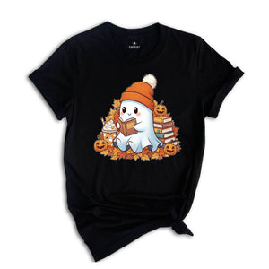Bookish Ghost Shirt, Cute Halloween Reading Tee, Spooky Book Lover Shirt, Ghost Coffee Shirt, Funny Fall Teacher Tee