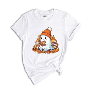 Bookish Ghost Shirt, Cute Halloween Reading Tee, Spooky Book Lover Shirt, Ghost Coffee Shirt, Funny Fall Teacher Tee