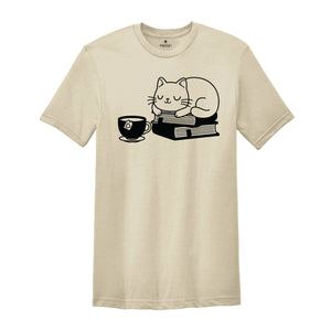 Books and Cat and Coffee Shirt, Cat Shirt, Cute Reading Shirt, Books Shirt, Cute Cat Shirt, Reading Shirt, Cat and Book Lover Gift Shirt