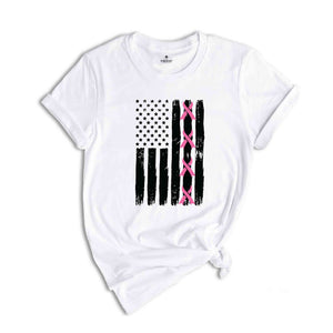 Breast Cancer T-Shirt, US Flag Shirt, Cancer Awareness T-Shirt, Breast Cancer Warrior Gifts, Cancer Survivor Shirts