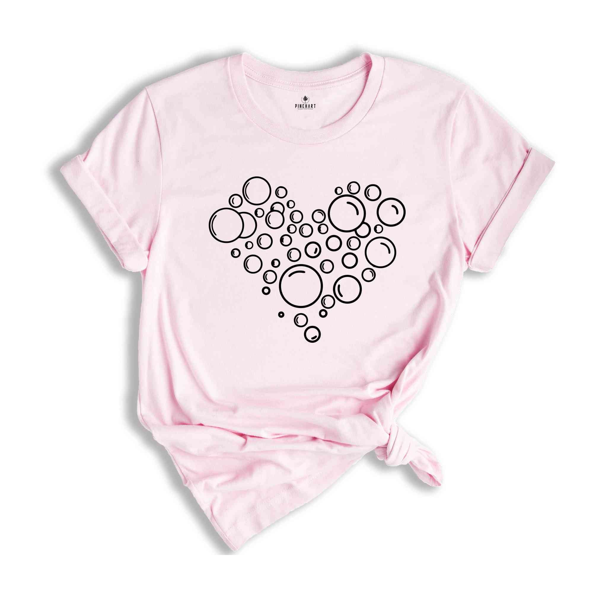 Bubbles Heart Shape Shirt, Cute Birthday T-shirt, Blowing Bubbles Tee, Girl Birthday Gift, Cute Soap Bubble Gift