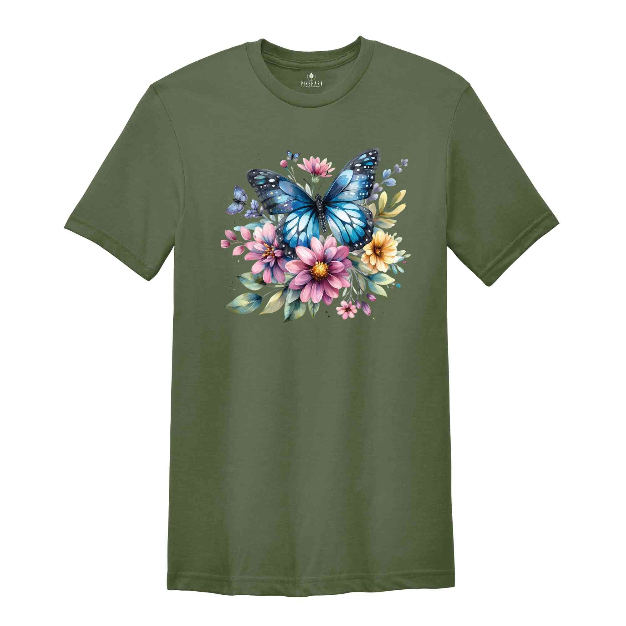 Butterfly Shirt, Floral Nature Shirt, Wildlife Shirt, Gardening Lover Shirt, Garden Mom Shirt, Plant Lady Shirt, Nana Shirt, Floral Shirt