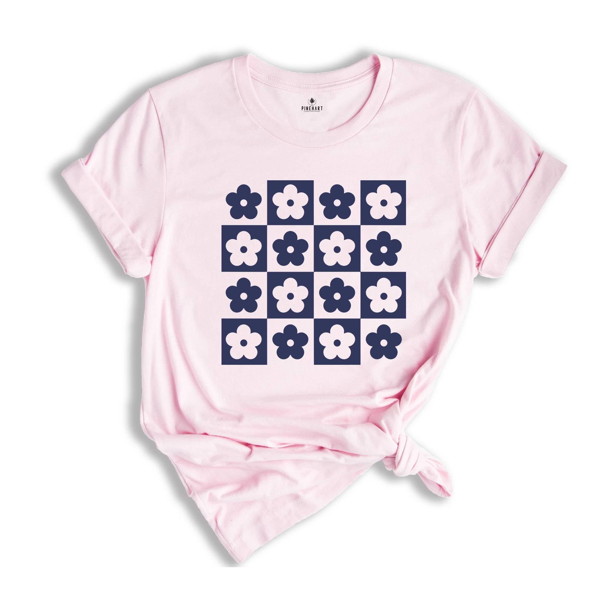 Checkered Flowers Shirt, Retro Flowers Shirt, Boho Floral Shirt, Floral Gift, Spring Shirt, Floral Boho Shirt, Spring Shirt, Flowers Gift