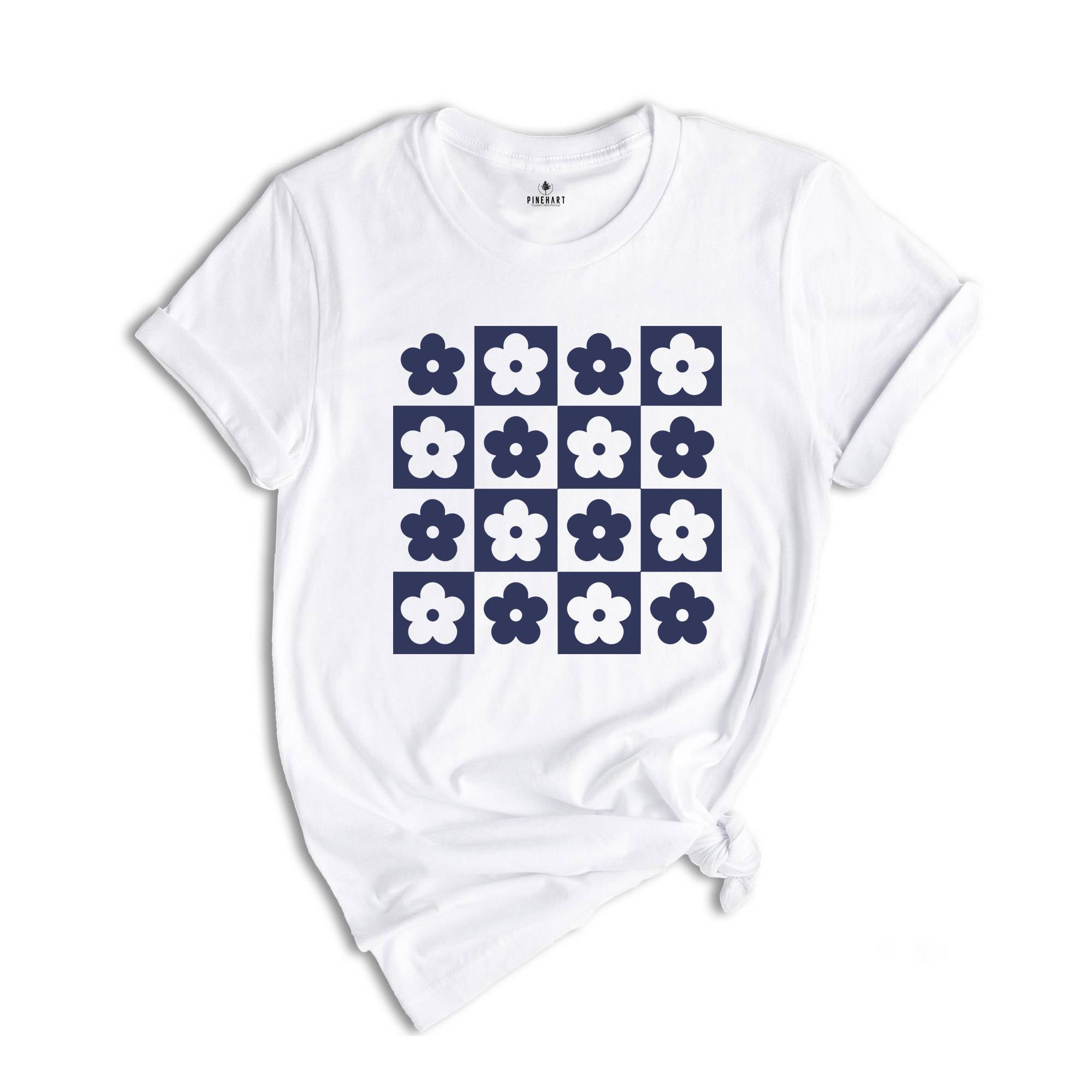 Checkered Flowers Shirt, Retro Flowers Shirt, Boho Floral Shirt, Floral Gift, Spring Shirt, Floral Boho Shirt, Spring Shirt, Flowers Gift