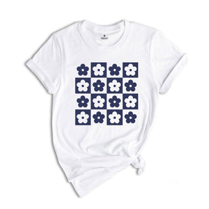 Checkered Flowers Shirt, Retro Flowers Shirt, Boho Floral Shirt, Floral Gift, Spring Shirt, Floral Boho Shirt, Spring Shirt, Flowers Gift