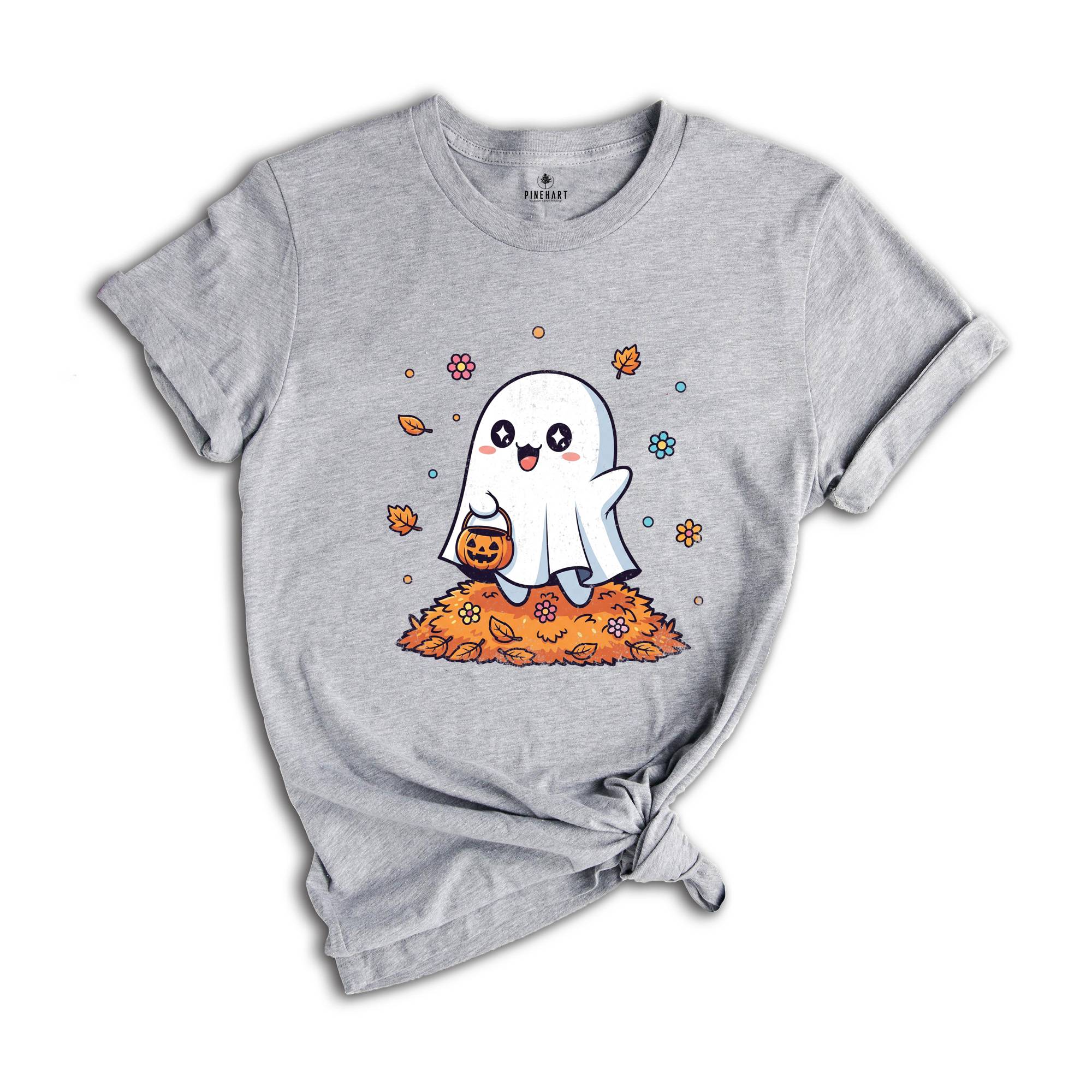 Checkered Ghost Shirt, Halloween Floral Ghost Shirt, Cute Fall Shirt, Cottagecore Ghost Tee, Ghost Halloween T-Shirt