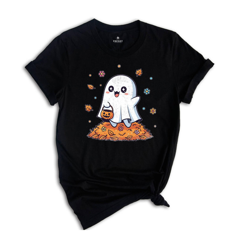 Checkered Ghost Shirt, Halloween Floral Ghost Shirt, Cute Fall Shirt, Cottagecore Ghost Tee, Ghost Halloween T-Shirt