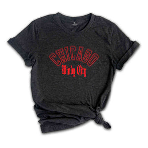 Chicago Windy City Red Shirt, Vintage Chicago Shirt, Urban Style Chicago T-Shirt, State City Tshirt, State Chicago Gift, Illinois State Gift