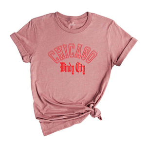 Chicago Windy City Red Shirt, Vintage Chicago Shirt, Urban Style Chicago T-Shirt, State City Tshirt, State Chicago Gift, Illinois State Gift