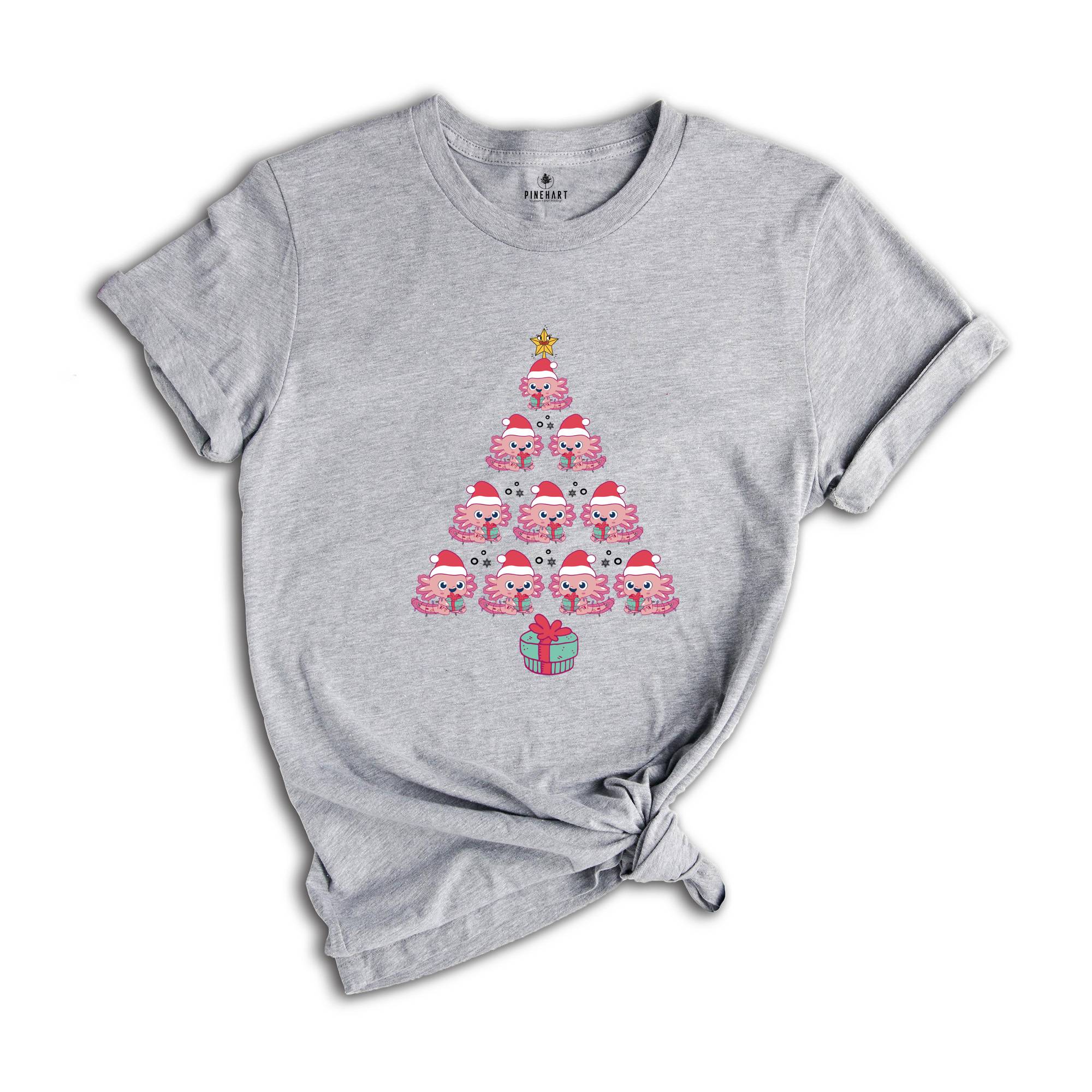 Christmas Axolotl Tree Shirt, Axolotl Lover T-Shirt, Pink Christmas Tree, Santa Axolotl Shirt, Christmas Party Shirt