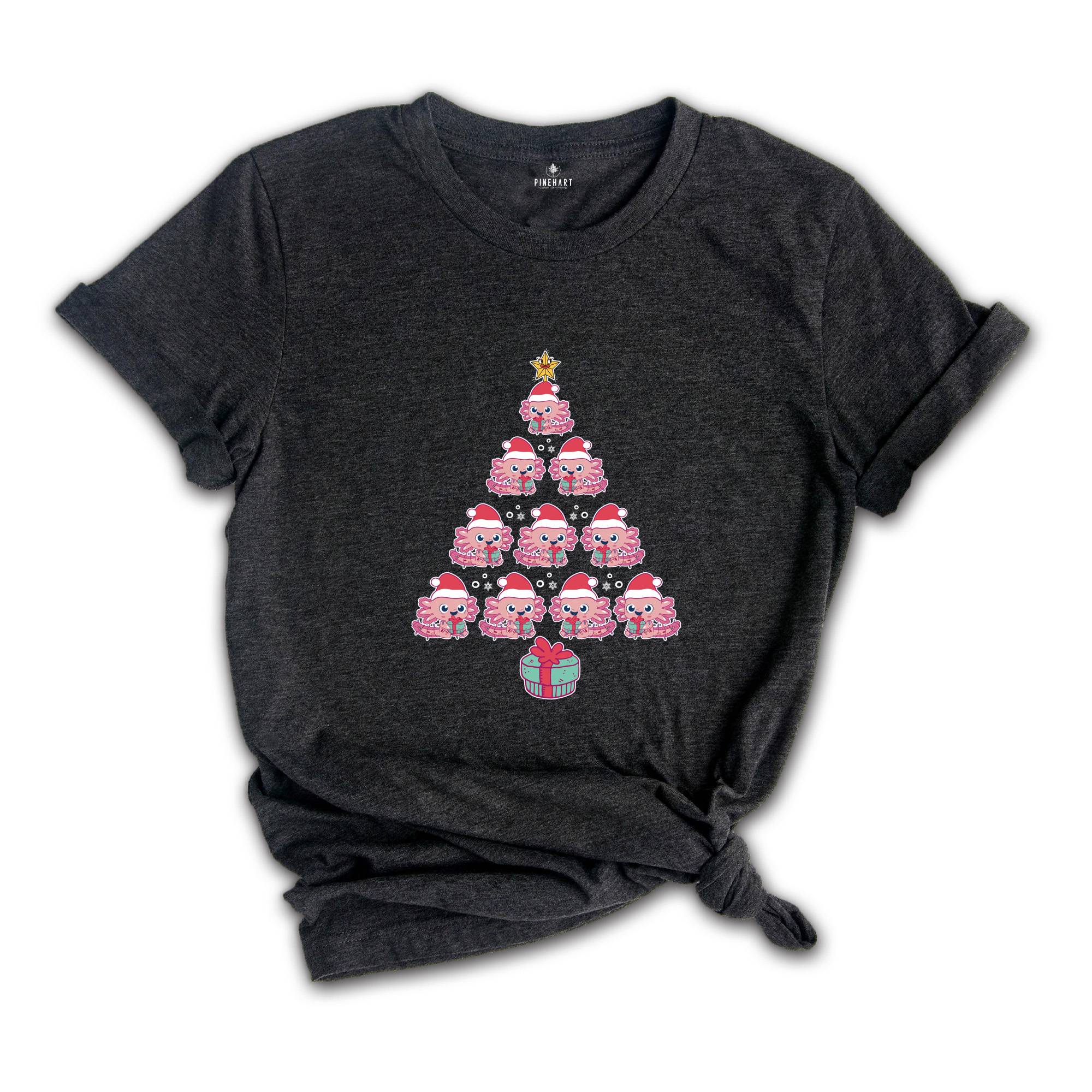 Christmas Axolotl Tree Shirt, Axolotl Lover T-Shirt, Pink Christmas Tree, Santa Axolotl Shirt, Christmas Party Shirt