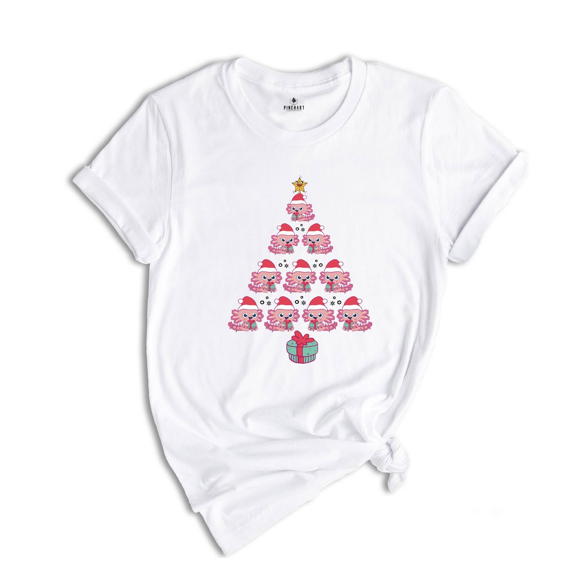 Christmas Axolotl Tree Shirt, Axolotl Lover T-Shirt, Pink Christmas Tree, Santa Axolotl Shirt, Christmas Party Shirt