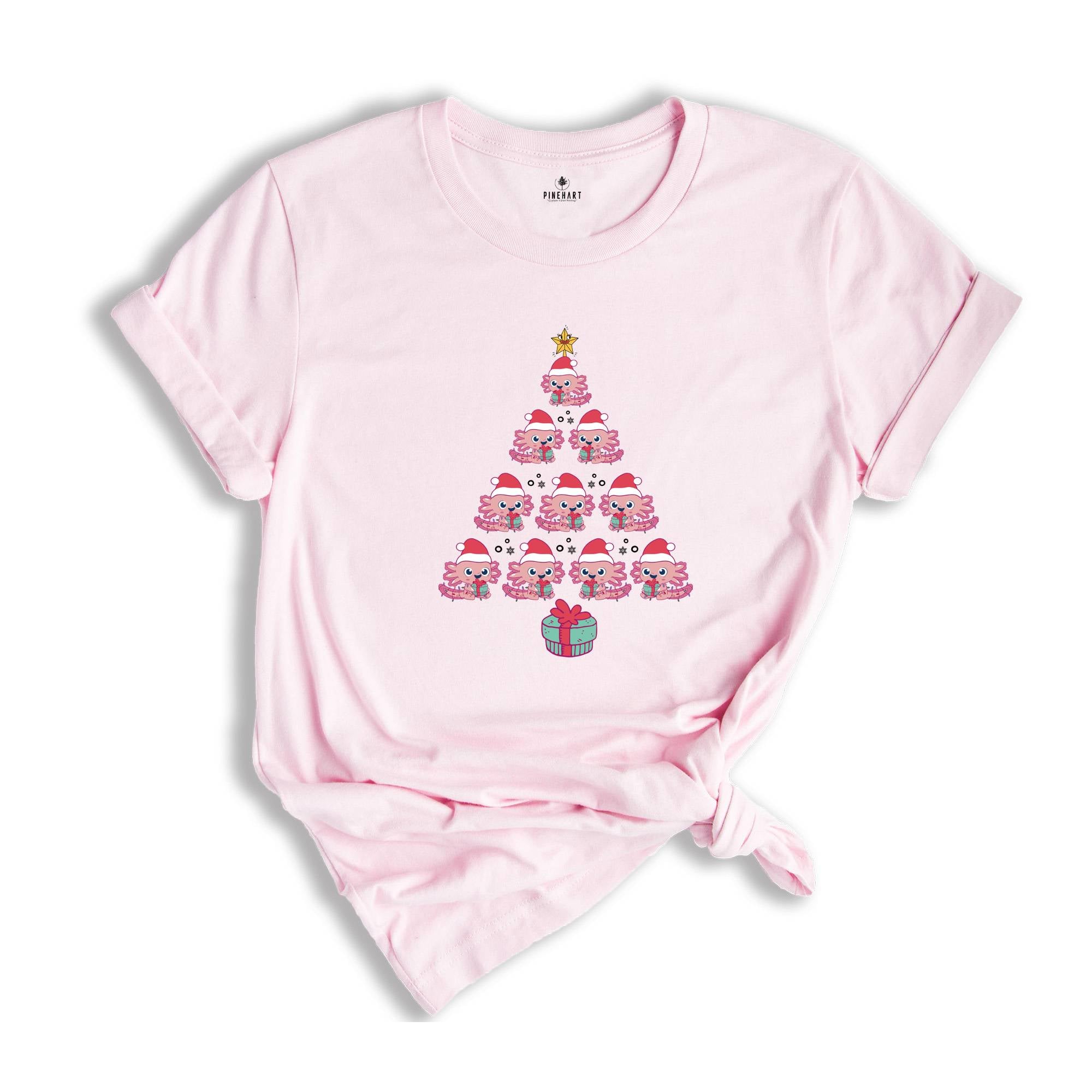 Christmas Axolotl Tree Shirt, Axolotl Lover T-Shirt, Pink Christmas Tree, Santa Axolotl Shirt, Christmas Party Shirt