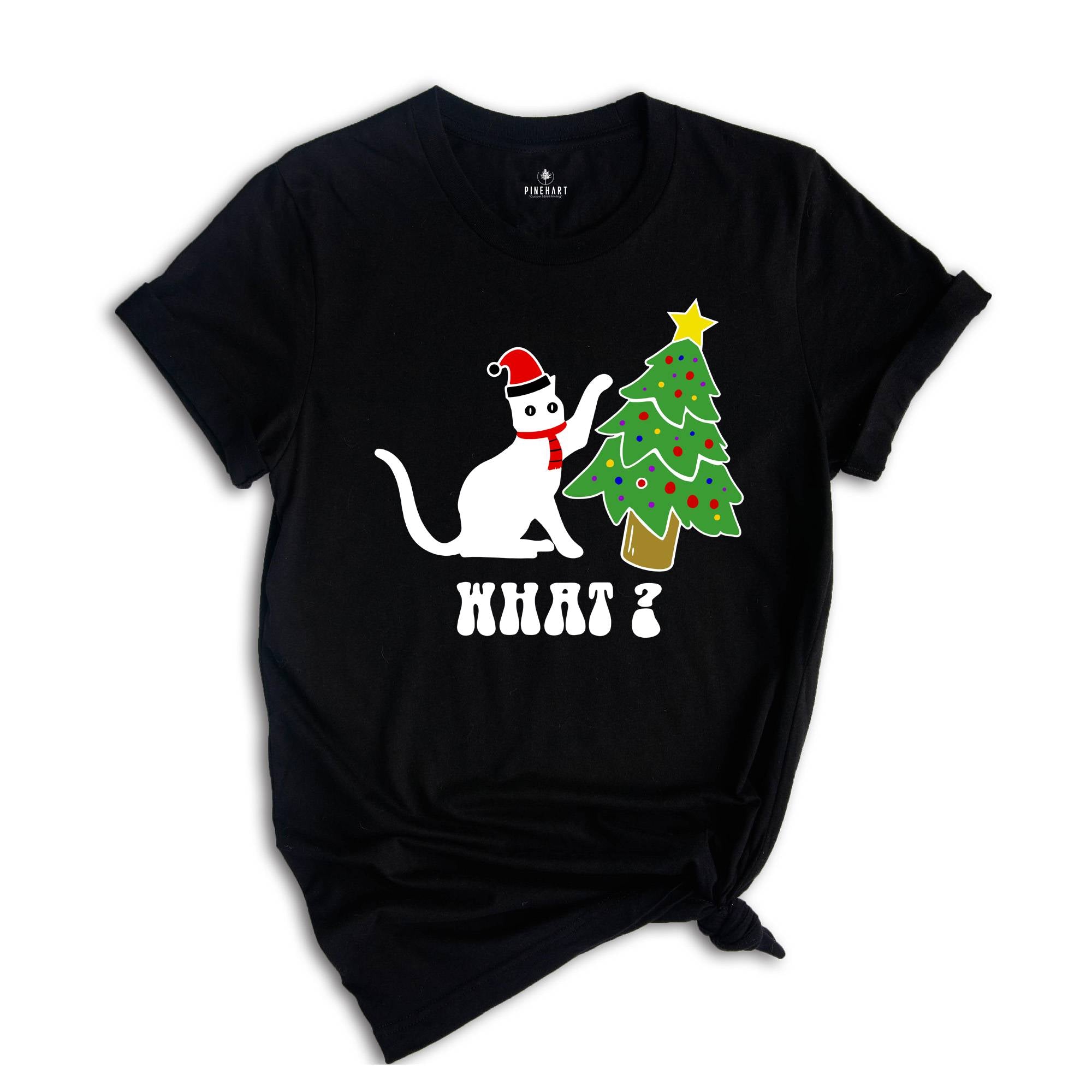 Christmas Black Cat What T-Shirt, Cat Lover Shirt, Holiday Apparel, Xmas Cat Tee, Santa Cat Shirt, Cute Cat Shirt