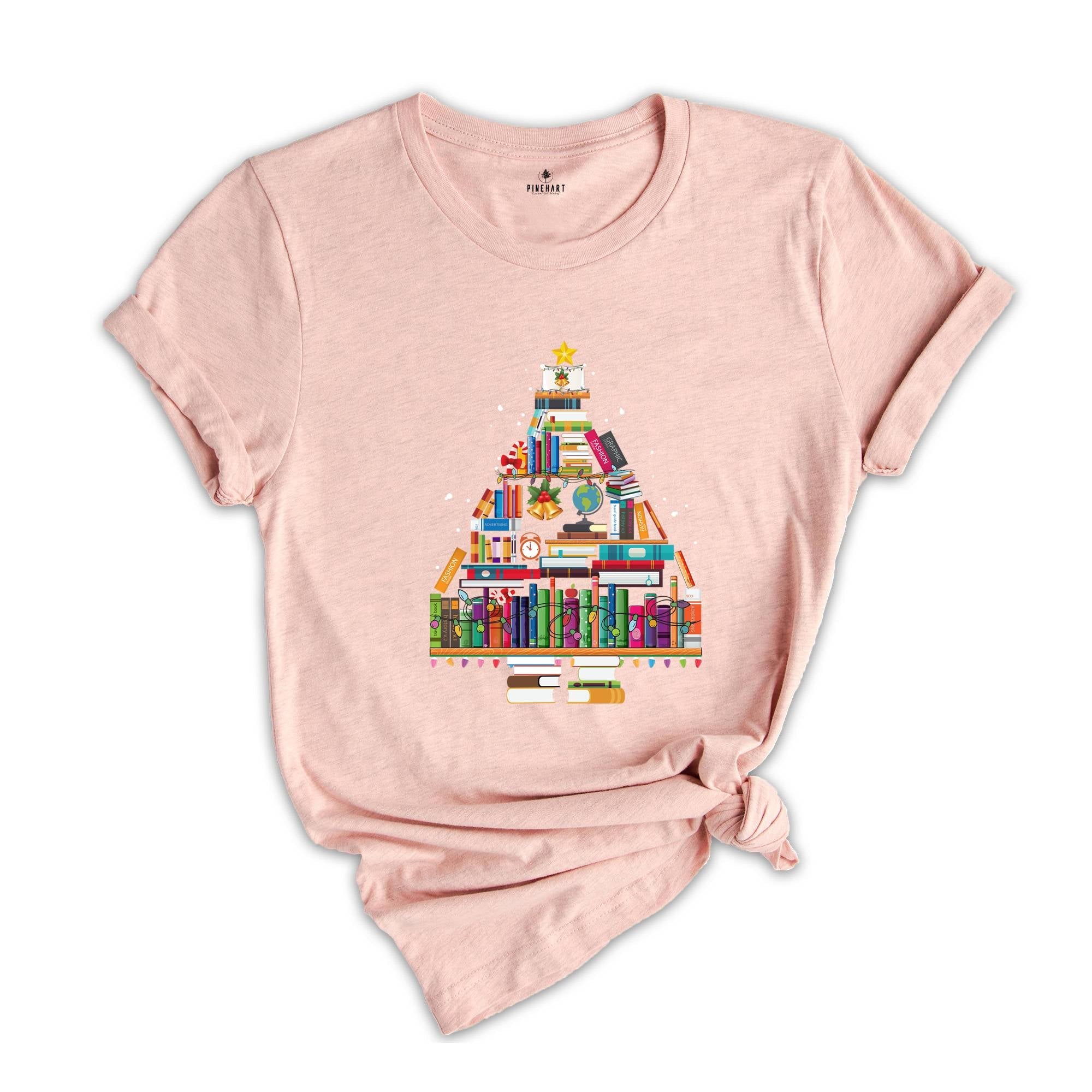 Christmas Book Tree Shirt, Book Lover Shirts, Gifts For Literature Teacher, Librarian T-Shirt, Christmas Teacher Tee)
