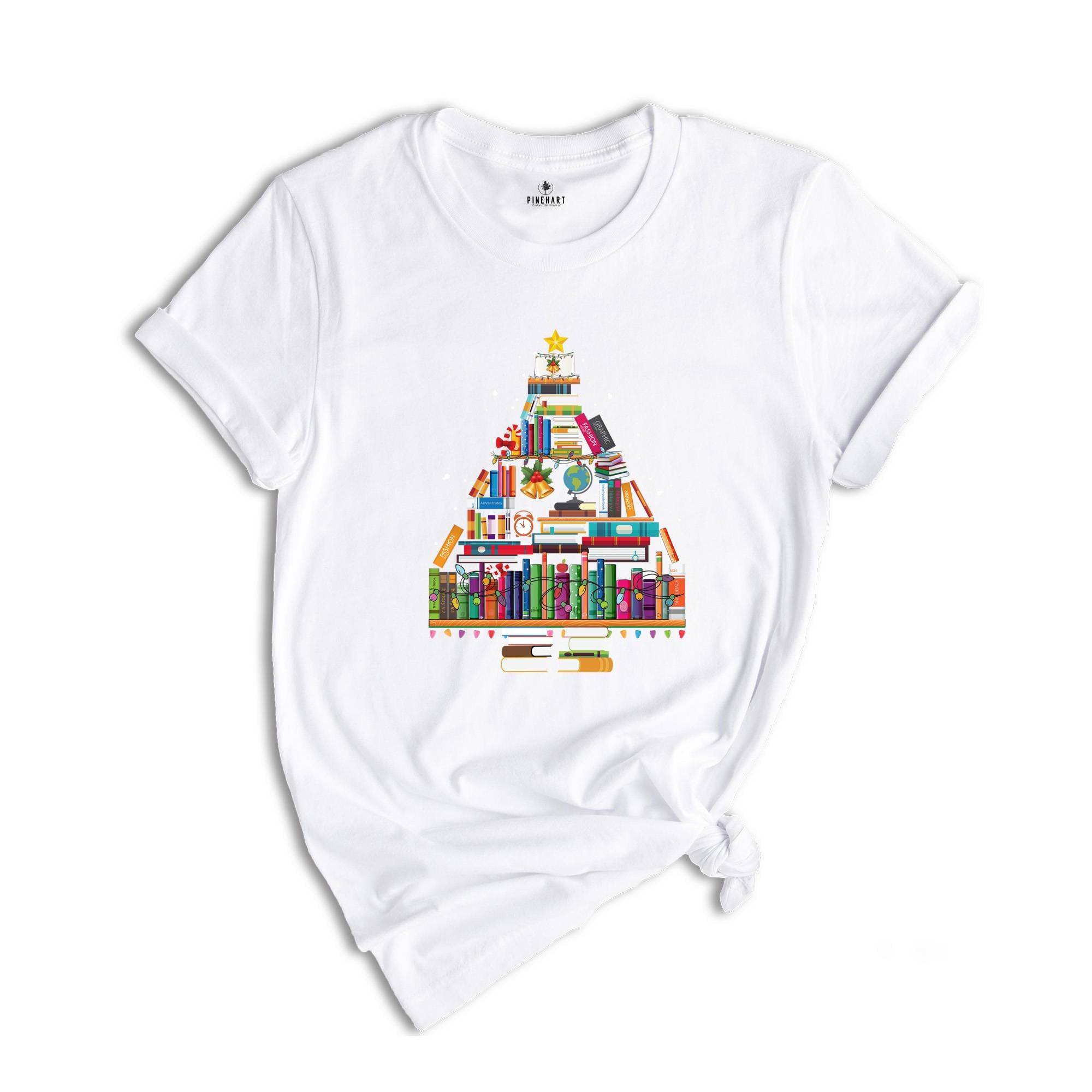 Christmas Book Tree Shirt, Book Lover Shirts, Gifts For Literature Teacher, Librarian T-Shirt, Christmas Teacher Tee)