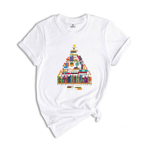 Christmas Book Tree Shirt, Book Lover Shirts, Gifts For Literature Teacher, Librarian T-Shirt, Christmas Teacher Tee)