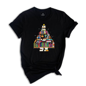 Christmas Book Tree Shirt, Book Lover Shirts, Gifts For Literature Teacher, Librarian T-Shirt, Christmas Teacher Tee)