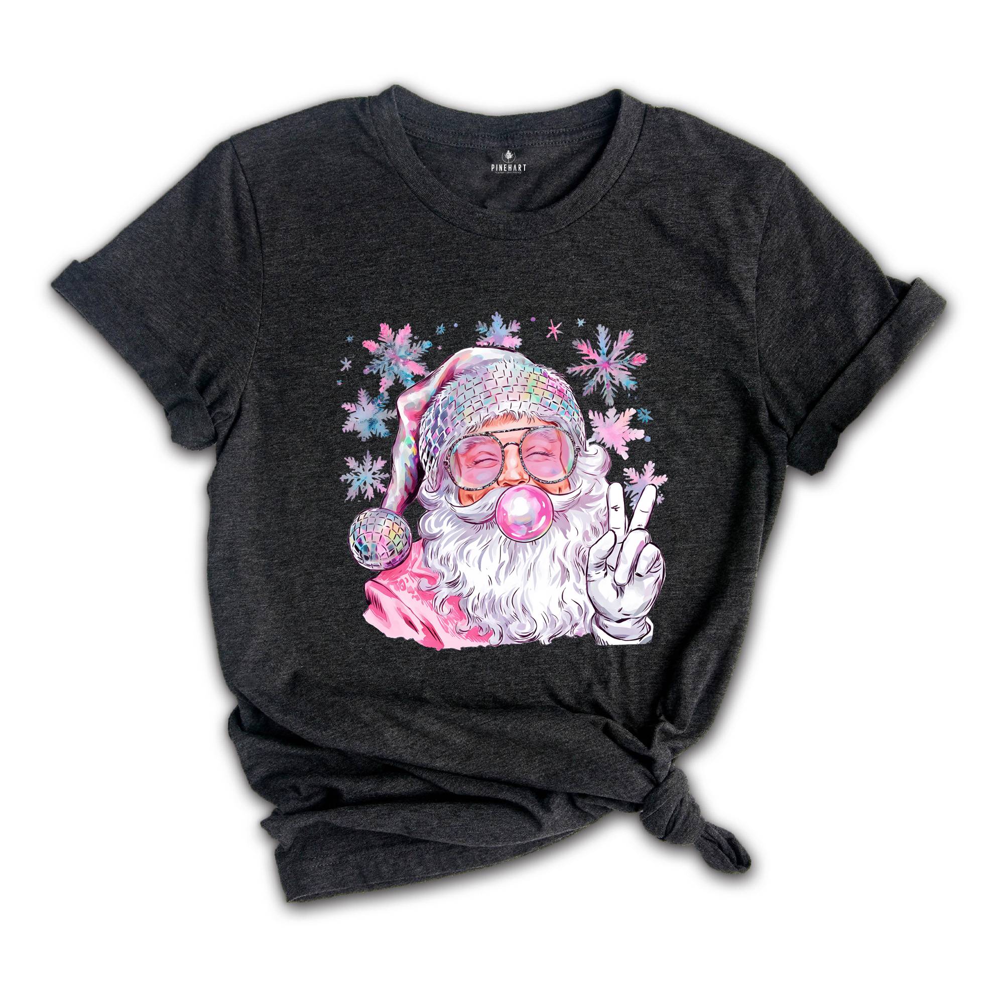 Christmas Bubble Gum Shirt, Santa Blowing Bubble Shirt, Pink Christmas Santa Shirt, Retro Christmas Shirt, Santa Bubble Gum Tee