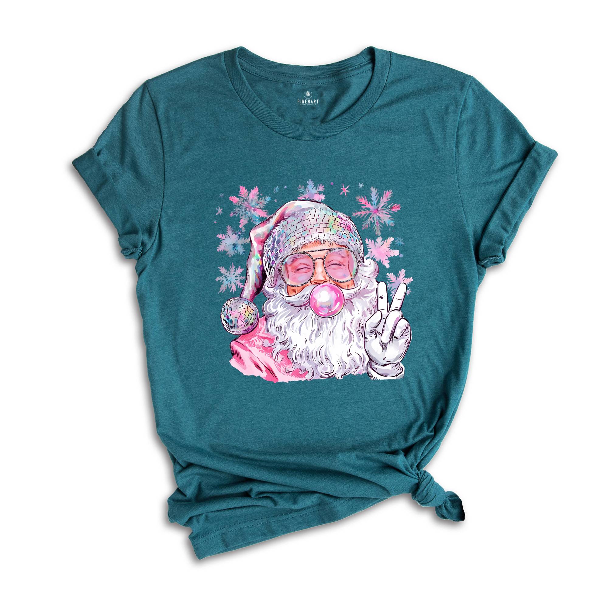 Christmas Bubble Gum Shirt, Santa Blowing Bubble Shirt, Pink Christmas Santa Shirt, Retro Christmas Shirt, Santa Bubble Gum Tee