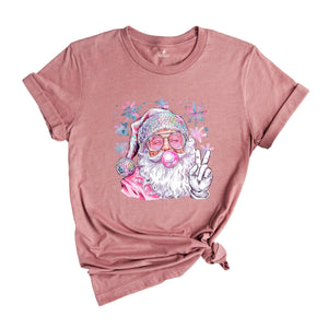 Christmas Bubble Gum Shirt, Santa Blowing Bubble Shirt, Pink Christmas Santa Shirt, Retro Christmas Shirt, Santa Bubble Gum Tee