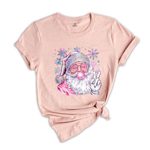 Christmas Bubble Gum Shirt, Santa Blowing Bubble Shirt, Pink Christmas Santa Shirt, Retro Christmas Shirt, Santa Bubble Gum Tee