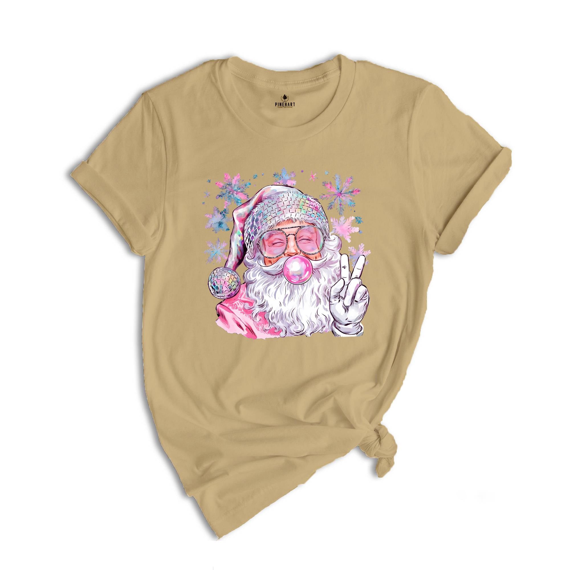 Christmas Bubble Gum Shirt, Santa Blowing Bubble Shirt, Pink Christmas Santa Shirt, Retro Christmas Shirt, Santa Bubble Gum Tee